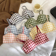 Load image into Gallery viewer, Check Design Hand Shape Half Cup Padded Bra
