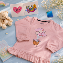 Load image into Gallery viewer, Dreamy Doodles Pink Balloon Basket Ruffle Top

