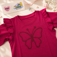 Load image into Gallery viewer, Dreamy Doodles Raspberry Butterfly Ruffle Sleeve Girls Top
