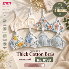 Load image into Gallery viewer, Pack of 4 Xoxo Digital Printed &amp; Simple Thick  Cotton Bra's
