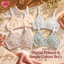Load image into Gallery viewer, Pack of 4 Xoxo Digital Printed &amp; Simple Thick  Cotton Bra's

