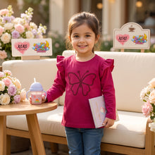 Load image into Gallery viewer, Dreamy Doodles Raspberry Butterfly Ruffle Sleeve Girls Top
