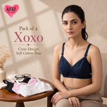 Load image into Gallery viewer, Pack of 4 Xoxo Cross Design Very Soft Cotton Bras
