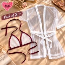 Load image into Gallery viewer, XOXO Sheer Net Gown &amp; Bikini Bra – Pack of 2
