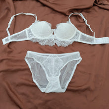 Load image into Gallery viewer, Very Thin Padded Half Cup Pushup Wired  Net Bra &amp; Panty Set
