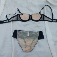 Load image into Gallery viewer, Double Stripped Very Thin Padded Half Cup Wired Pushup Bra &amp; Panty Set
